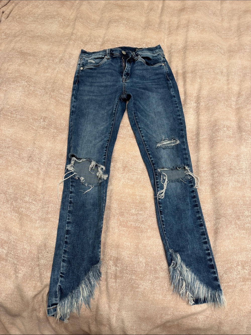 Blank NYC Dark Blue Ripped Skinny Jeans with Frayed Hem